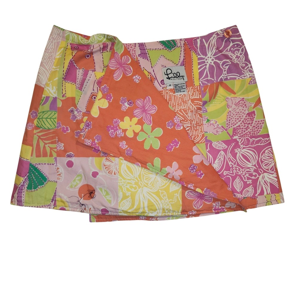 Lilly‎ Pulitzer Patchwork Floral Tropical Mini Skirt Pink Orange Yellow Size 4